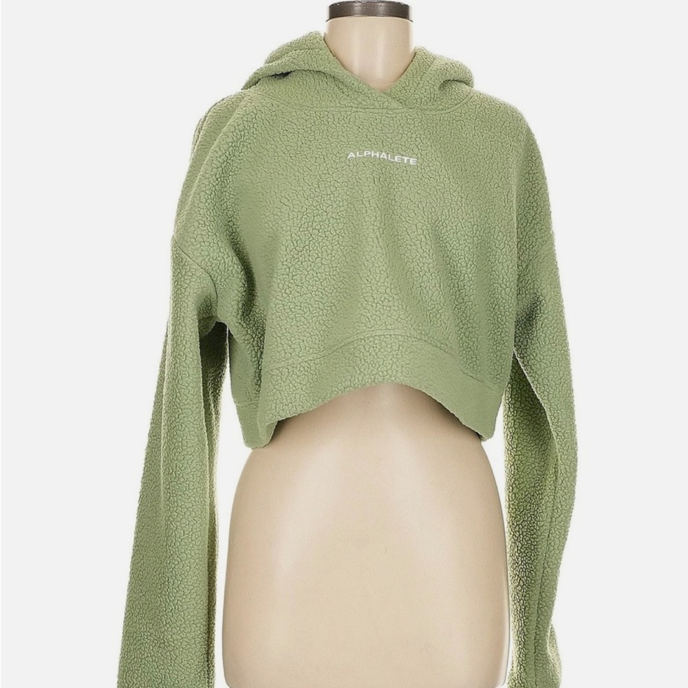Alphalete Women's Green Cropped Hoodie Fuzzy
